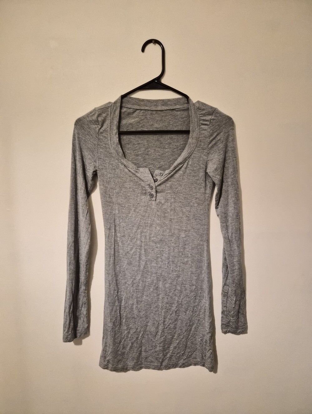 Long Sleeve Gray Henley Women's Top